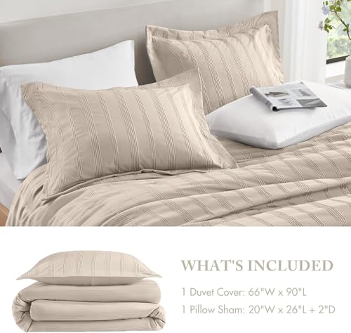 Madison Park Essentials Striped Duvet Cover Set Twin/Twin XL, Modern Minimalist Bedding Set with Premium Jacquard Stripe, 2 Pieces Duvet Cover Reversible with Zipper Closure & Corner Ties,Neutral Madison Park Essentials
