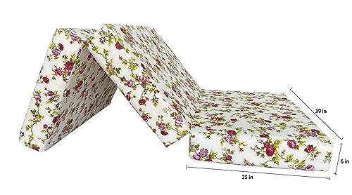 D&D Futon Furniture Red Rose White Twin Size Shikibuton Trifold Beds, Covertible Ottoman, Folding Mattress 75 x 39 x 6, High Density Foam D&D Futon Furniture