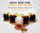 Coasterlux Cork Coasters for Drinks Absorbent with Holder - Cute & Funny Set of 8 Large Round Outdoor Cup Wooden Table Protection, Coffee Trivet, Cups and Mugs Cool Drink Coaster Gift Coasterlux