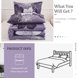 Menghomeus Queen Comforter Set Dark Purple Floral Bedding Comforter Sets - Soft Microfiber Bed Comforter Set for All Season, 3 Piece Botanical Flowers Comforter, Pillowcases Menghomeus