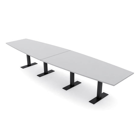SKUTCHI DESIGNS INC. 14 Person Modular Conference Table with Metal T-Bases | Boat Shaped | Harmony Series | 14 Ft | Light Gray with Matte Black Base SKUTCHI DESIGNS INC.
