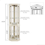Tall Corner Cabinet with Glass Doors, Lighted Glass Display Curio Cabinet with Adjustable Shelves, Home Office Floor Standing Display Cabinets for Bar, Liquor Storage and Medal, Antique White BAOMKONG