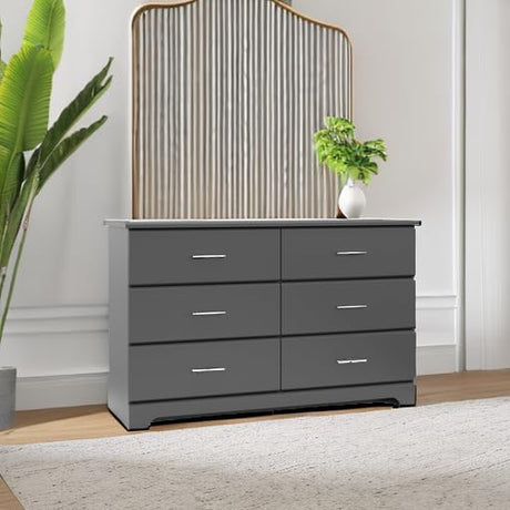 Storkcraft Brookside 6-Drawer Dresser (Gray) – GREENGUARD Gold Certified, Gray Dresser for Bedroom, Kids & Nursery Storage Chest, Safety Interlocking Drawers, Pre-Installed Tracks, Kids Chest Storkcraft