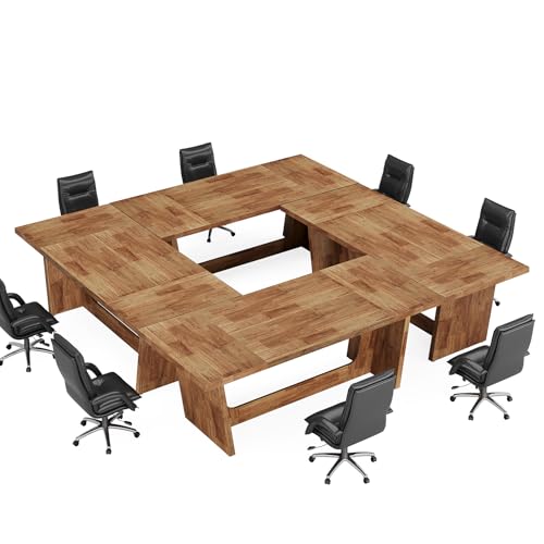 Tribesigns 14-16 People Conference Table, 12 FT Large Rectangular Meeting Seminar Table, Modern Solid Executive Office Business Furniture Boardroom Desk for Office (Set of 4, Light Brown) Tribesigns