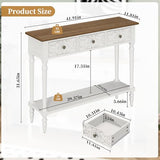3More Entryway Console Table with 3 Drawers,42" Carved Hallway Table with Open Shelf,Long Sofa Table for Living Room, Hallway, Behind Couch,White 3More