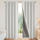 Joydeco Blackout Curtains for Bedroom - 84 Inch Long 100% Light Blocking 2 Panels Set White Drapes, Thermal Insulated Room Darkening Curtains, Linen Textured for Living Room, Rod Pocket & Back Tabs Joydeco