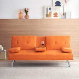 ODOLAR 70" Futon Sofa Bed,Multifunctional Convertible Folding Futon Sofa Bed with Coffee Table, 3 Adjustable Reclining Sleeper Sofa, Small Leather Couch for Living Room/Bedroom Small Spaces (Orange) ODOLAR