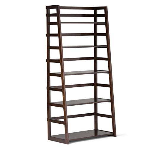 SIMPLIHOME Acadian SOLID WOOD 30 Inch Transitional Ladder Shelf Bookcase in Brunette Brown, For the Living Room, Study Room and Office SIMPLIHOME