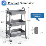 OLIXIS Metal 3 Tiers Utility Rolling Cart, Mobile Storage Shelf with Lockable Caster Wheels, Organization for Livingroom, Bathroom & Narrow Places, Gray