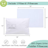 ZPECC Toddler Pillow with Pillowcase - 13x18 Organic Cotton Hypoallergenic Kids Pillow, Baby Essentials for Travel Crib Daycare Stroller (Intended for Age 2 and up) White Stripe ZPECC
