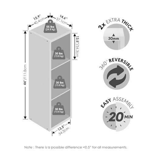 Furinno Cubicle Record Player Stand with Vinyl Storage, 3-Cube 1.2 Extra Thick Vinyl Record Storage, Open Back Media Shelf for CD DVD Blueray Game Disc, for Living Room, Home Office, Amber Pine Furinno