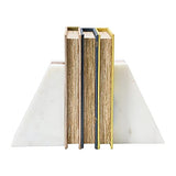 Main + Mesa Marble Geometric Bookends with Wood Inlay, White Main + Mesa
