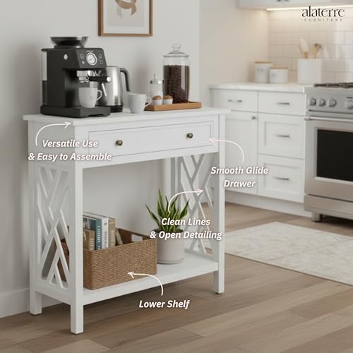 Coventry 32-Inch Wood Console Table with Drawer & Lower Shelf – Traditional to Contemporary Sofa Table with Open Side Accent Design for Entryway, Hallway or Living Room by Alaterre Furniture (White) Alaterre Furniture