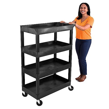 Stand Steady Tubstr 4 Shelf Utility Cart Supports Up to 300 lbs - Heavy-Duty Plastic Service Push Cart with Deep Shelves and 4" Casters, for Offices, - WoodArtSupply