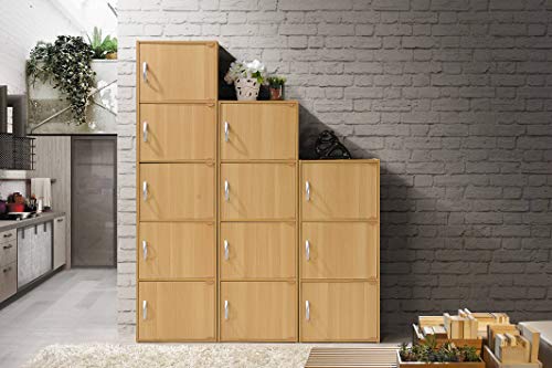 HODEDAH 3 Door Bookcase Cabinet, Beech Hodedah