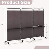 Giantex 3 Panel Room Divider with Wheels and Shelves, 103" W x 74" H Folding Privacy Screen, Rolling Partition Separator for Home Office Studio, Fabric Wall Divider for Room Separation (Brown) Giantex