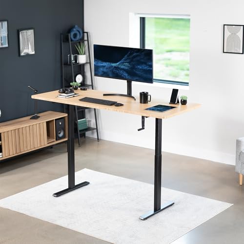 VIVO Black Manual Height Adjustable Stand Up Desk Frame with Hand Crank System, Ergonomic Standing 2 Leg Workstation, DESK-V101M VIVO