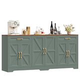 BOTLOG 71” Large Sideboard Buffet Cabinet with Storage, Farmhouse Kitchen Buffet Cabinet with Adjustable Shelves and 6 Barn Doors, Wood Coffee Wine Bar Console Table for Kitchen, Dining Room, Green BOTLOG