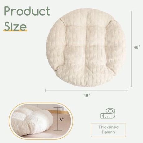 HIGOGOGO Papasan Chair Cushion with Thick Corduroy Cover (Without Chair), Supportive Cushion, Beige, 48 x 48 Inch HIGOGOGO