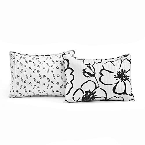 Lush Decor Scandinavian Floral Quilt Queen Size Reversible 3 Piece Set Full/Queen Black & White - Floral Bedding Set Queen Quilt - White Bedding Lush Decor