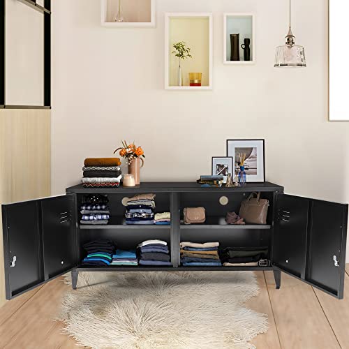 HOPUBUY Metal Storage Cabinet, Black Locker Cabinet with 2 Doors, Steel Storage Cabinet with Removable Shelves for Bedroom Home, Garage, Office - WoodArtSupply