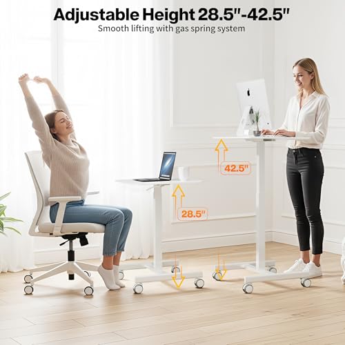 Adjustable Height Standing Desk on Wheels, Portable Rolling Desk and Laptop Stand, Walking Pad Desk | Rolling Standing Table for Home Office, Small Computer Workstation Simple Deluxe