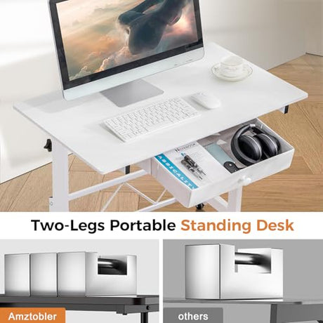 COMHOMA Small Standing Desk Adjustable Height Small Computer Desk Mobile Portable Rolling Laptop Table with Wheels 32" Computer Workstation Sit Stand Desks Portable Standing Table Treadmill desks COMHOMA