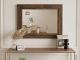 Rustic Wall-Mounted Vanity Mirror, Solid Wood Frame Bathroom Mirror, Farmhouse Style for Living Room, Bedroom, Entryway, Horizontal/Vertical Hanging ALBAD