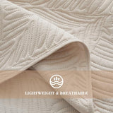Exclusivo Mezcla King Size Quilt Bedding Set, Lightweight Brich Beige Quilts King Size for All Seasons, Soft Microfiber Bedspreads Coverlets Bed Cover with Leaf Pattern, 3 Piece Exclusivo Mezcla