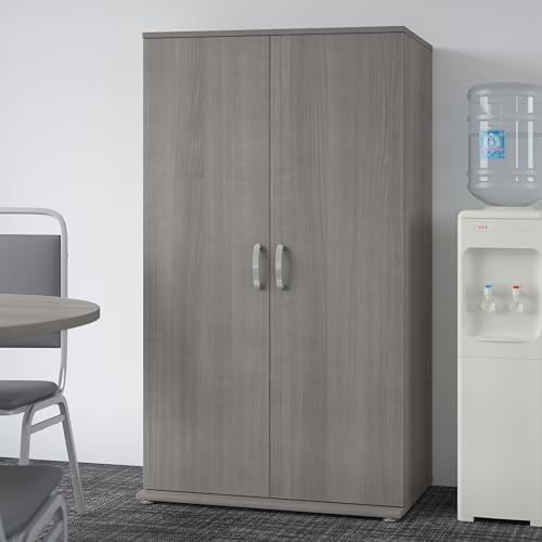 Bush Business Furniture Universal Tall Storage Cabinet with Doors and Shelves, Platinum Gray