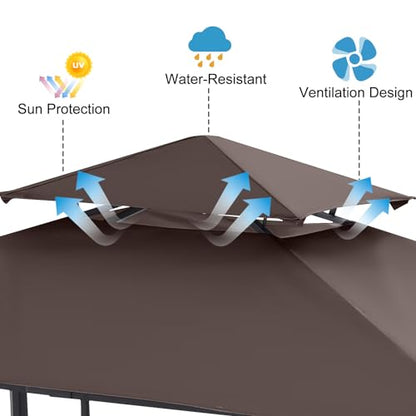 Grill Gazebo Canopy Replacement - ABCCANOPY 5x8 Double Tiered BBQ Canopy Top Cover, Outdoor Grill Tent Roof for #L-GG001PST-F (Brown)