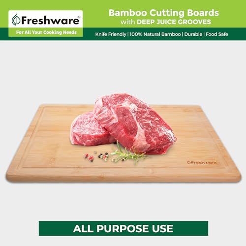 Freshware 24 Inch 3XL Bamboo Cutting Boards for Kitchen, Stove Top Butcher Block, Extra Large Wooden Carving Board for Meat, Veggies, Charcuterie Board with Deep Juice Grooves (3XL, 24x18")