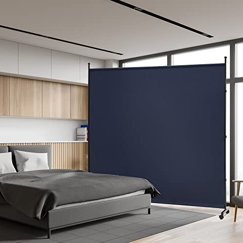 SIMFLAG 6FT Single Panel Room Divider with Wheels,Rolling Fabric Room Dividers for Partition Privacy Screens,Freestanding Wall Divider for Home Office,Restaurant,Hospital(Blue) SIMFLAG