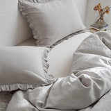 Simple&Opulence 100% Linen Duvet Cover Set, Natural French Flax Light Grey Ruffle Duvet Cover Twin Size, Breathable Comfy Linen Bedding Comforter Cover with 1 Pillowcase (Light Grey, 68" x 86") Simple&Opulence