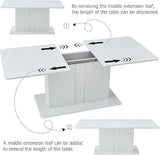 Homy Casa White High Gloss Extendable Dining Table with Black PU Chairs for 6-8 Persons, 63-80.7" Contemporary Wooden Table Set for Dining Room, Conference Room, Reception Area, White (Table) Homy Casa