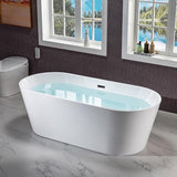WOODBRIDGE 71" Acrylic Freestanding Bathtub Contemporary Soaking White Tub with Matte Black Overflow and Drain,White,B1701 MB WOODBRIDGE
