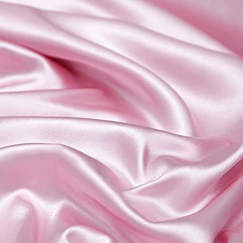 Vonty Satin Sheets Twin Silky Soft Satin Bed Sheets Pink Sheet Set, 1 Deep Pocket Fitted Sheet + 1 Flat Sheet + 1 Pillowcases Vonty