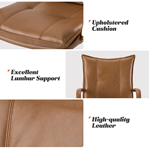 HULALA HOME Faux Leather Home Office Desk Chair, Adjustable Swivel Computer Chair with Golden Legs and Arms, Comfy Upholstered Task Chair,Camel HULALA HOME