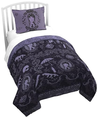 Jay Franco Kids Duvet Cover Set with Sham & Pillowcase – Ultra-Soft Linen Feel Bedding for Room Decor, Cover ONLY Comforter NOT Included, Purple - Wednesday, 2 Piece Twin Jay Franco
