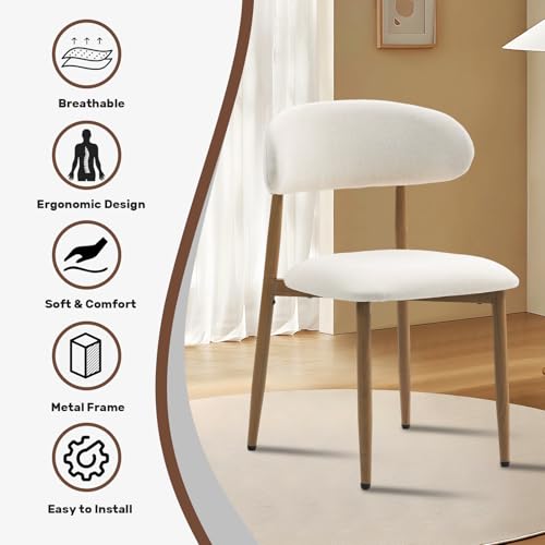 UVV Dining Chairs Set of 4, Metal Kitchen Chairs with Modern Fabric Upholstered for Dining Room, Beige UVV