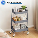 OLIXIS Metal 3 Tiers Utility Rolling Cart, Mobile Storage Shelf with Lockable Caster Wheels, Organization for Livingroom, Bathroom & Narrow Places, Gray