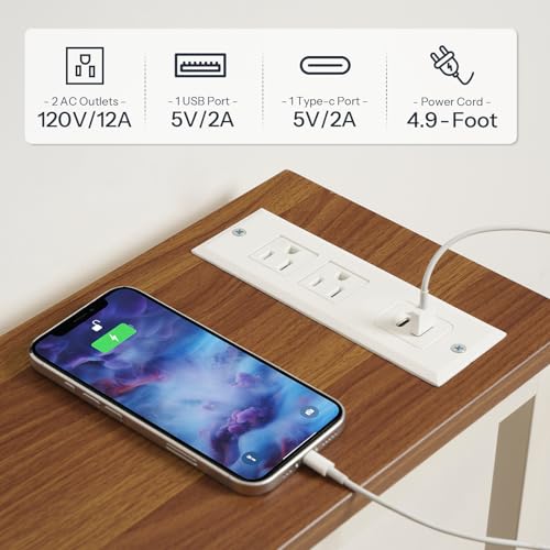HOOBRO Narrow Console Table with Power Outlets, 44.9 Inches Sofa Table, Slim Behind Couch Table, Entryway Table with Display Shelf, for Living Room, Foyer, Hallway, Walnut and White WH114UXG01 HOOBRO