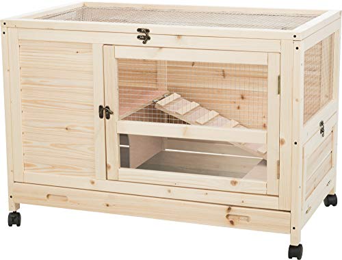 TRIXIE Natura X-Small Indoor Rabbit Hutch, Pet House for Rabbits and Guinea Pigs, Bunny Cage on Wheels, Pull Out Tray - WoodArtSupply