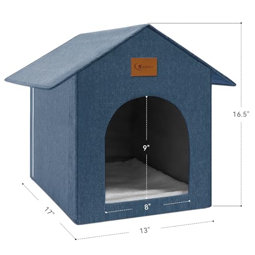 Outdoor Cat House, Outdoor Cat Shelter Feral Cat, Outside Waterproof Cat House for Outdoor/Indoor Cats, Insulated Cat House for Winter with Cozy Cushion, Easy to Assemble, Navy Blue Siedihit