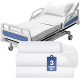 3 Piece Hospital Bed Sheet Set, Soft Jersey Knitted T-Shirt Quality, 1 Flat, 1 Fitted, 1 Pillowcase White Classic