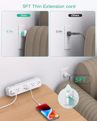 PD30W Desk Clamp Power Strip, Desktop Mount Surge Protector, Fast Charging Station, 5Ft Extension Cord Desk Edge Mount Shelf with 4 Outlets 4 USB Ports (2 USB C), Home Office Accessories Essentials Mifaso