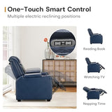 ANJ Power Home Theater Seating, PU Leather Electric Recliner Chair with Adjustable Headrest, Dual Motors Movie Reclining Chairs with LED Lights,USB Port, Cup Holders, Hidden Arm Storage (Blue & Black)