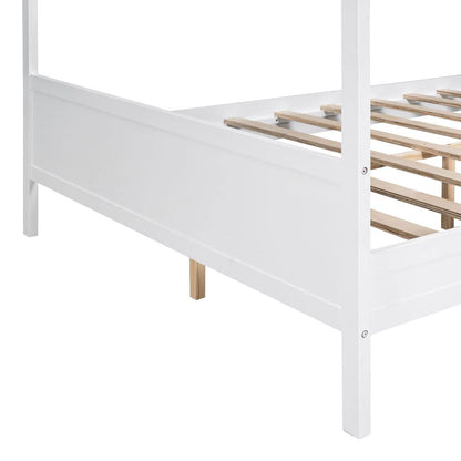 Yone jx je Queen Size Canopy Platform Bed with Headboard and Footboard,Slat Support Leg - White