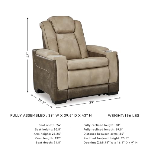 Signature Design by Ashley Next-Gen DuraPella Power Recliner with Adjustable Headrest, Sand Signature Design by Ashley