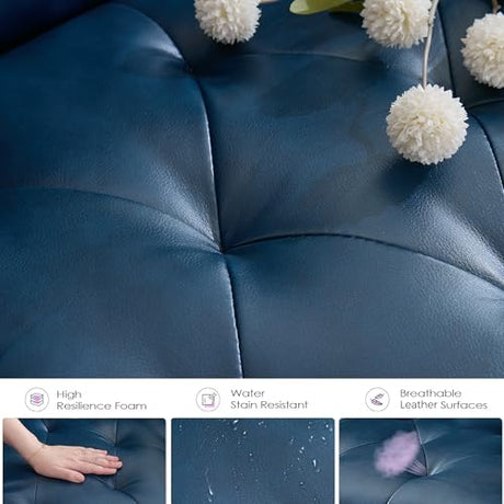TYBOATLE 62" W Leather Loveseat w/ 2 USB and 2 Cupholders, Mid-Century Modern Tufted Small Love Seat Couches for Office, Living Room, Bedroom, Dorm (1, Blue) TYBOATLE